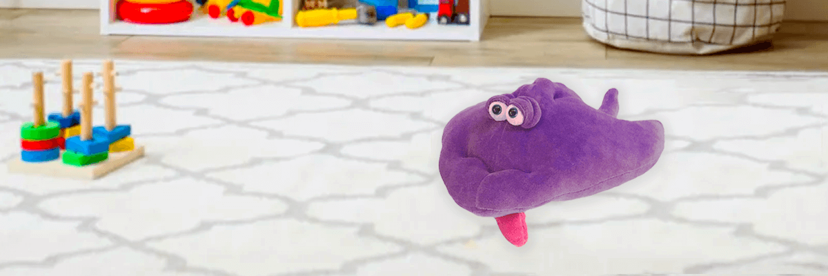 Purple stingray plush on the floor of kids room